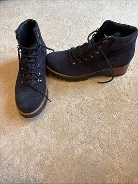 Women's Navy Suede Lace-Up Ankle Booties worn 1x
